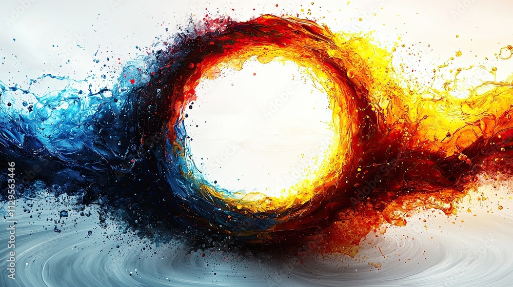 Aufkleber vibrant swirl of water and fire creating dynamic contrast in an abstract circular formation
