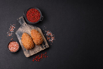 Delicious fresh cutlet or meatball Kiev style with filling