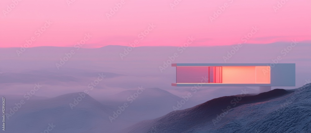 Aufkleber digital illustration of a modern building on top of a mountain. the building is a rectangular struct