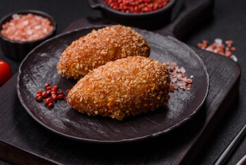 Delicious fresh cutlet or meatball Kiev style with filling