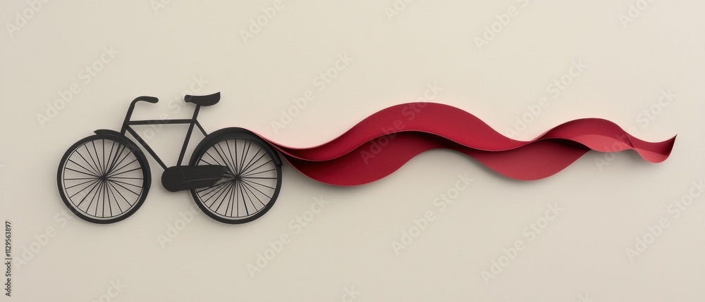Aufkleber digital illustration of a black bicycle with a red wave-like design on the right side. the bicycle h