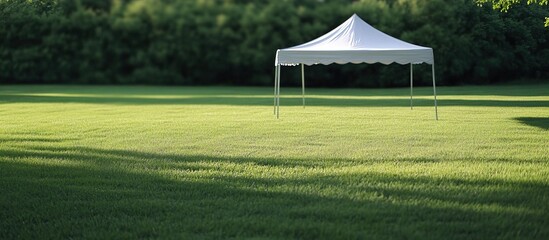 Obraz premium White canopy tent on a grassy field.