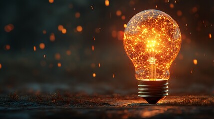 Glowing lightbulb with sparks.