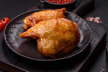 Chicken thighs fried with salt, spices and herbs