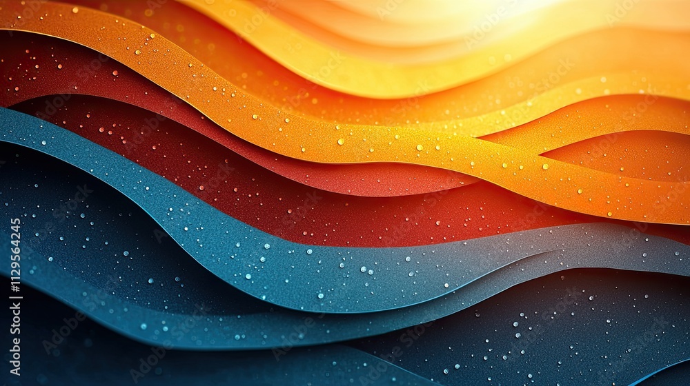 Poster colorful waves of layered textures create a vibrant visual composition with warm and cool tones