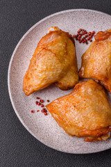 Chicken thighs fried with salt, spices and herbs