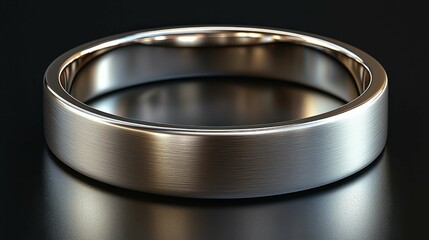 A close-up view of a sleek, polished silver ring with a brushed finish, ideal for elegant presentations or mockups. Perfect accessory for various occasions.