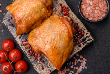 Chicken thighs fried with salt, spices and herbs