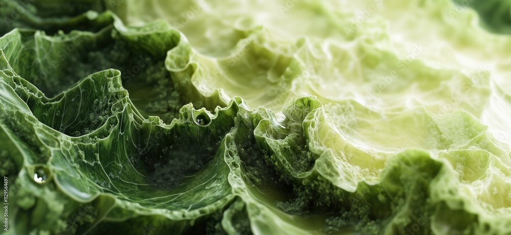 Poster abstract green textures resembling organic forms, intricate layers, and soft lighting create a seren