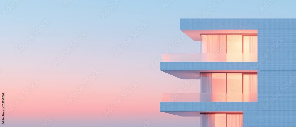 Aufkleber photograph of a modern building with a blue facade. the building appears to be a high-rise structure