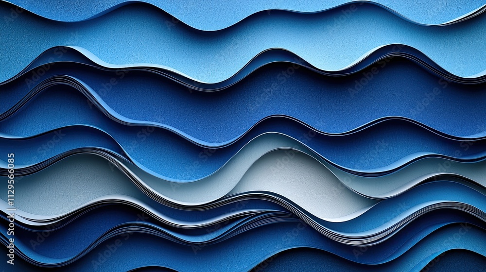 Poster blue waves made of layered paper create texture and visual interest in a creative display of design 