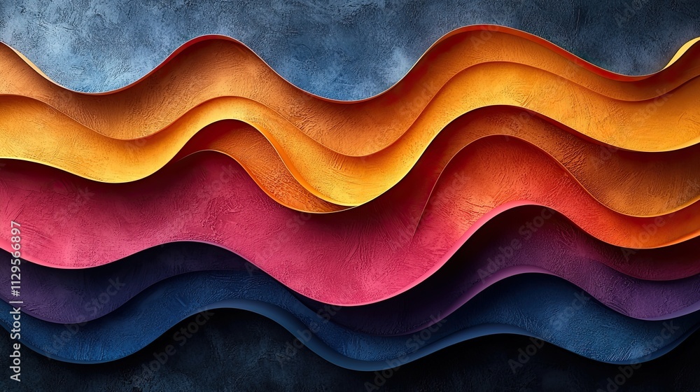 Poster colorful abstract waves create a dynamic visual composition of warm and cool tones
