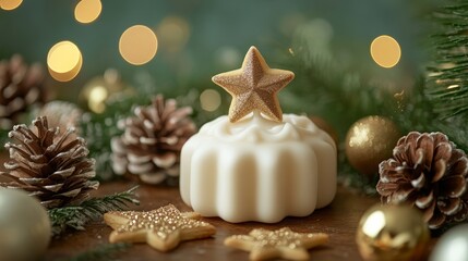 Glowing Candle with Pinecones and Ornaments