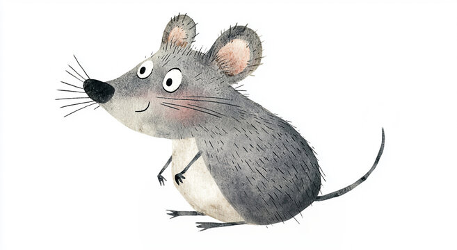 Funny cartoon mouse isolated on white background.