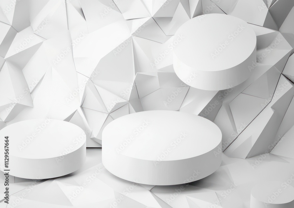 Aufkleber abstract white geometric background with three cylindrical platforms.