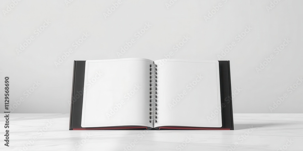 Poster an open vertical photo album mockup with blank pages for customization, blank, presentation