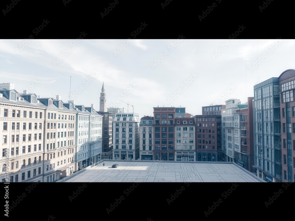 Aufkleber architectural blueprint photo effect mockup showcasing a realistic blueprint overlay on a building f