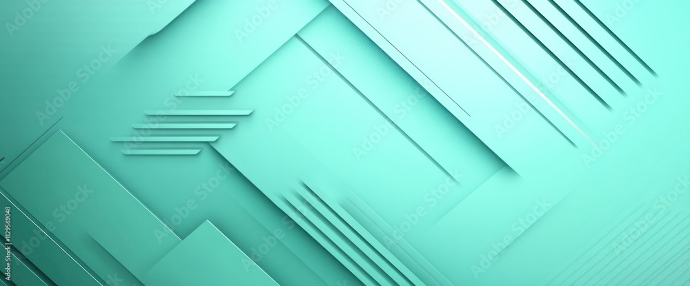 Poster Abstract teal geometric background with layered shapes and lines.