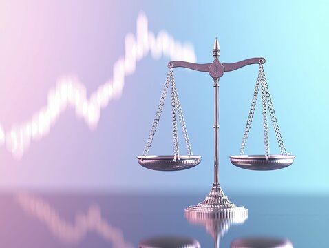 Concept of liquidity support illustrated with balance scales and rising financial graphs