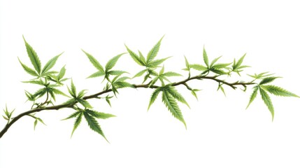 Vibrant Cannabis Branch. Lush Green Leaves on a Natural Tree Stem Highlighting the Essence of Herb and Ganja