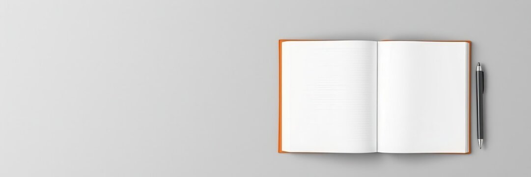 Blank book with a textured grey cover isolated on a neutral grey background for you to insert your custom design, template, customizable, stationary