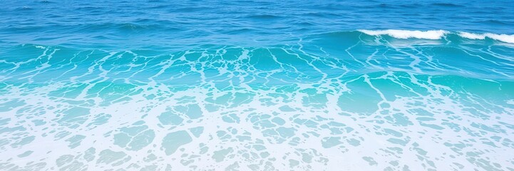 Obraz premium Blue turquoise water with foamy waves, perfect for tropical backgrounds or beach-themed designs, tropical, beach, sea