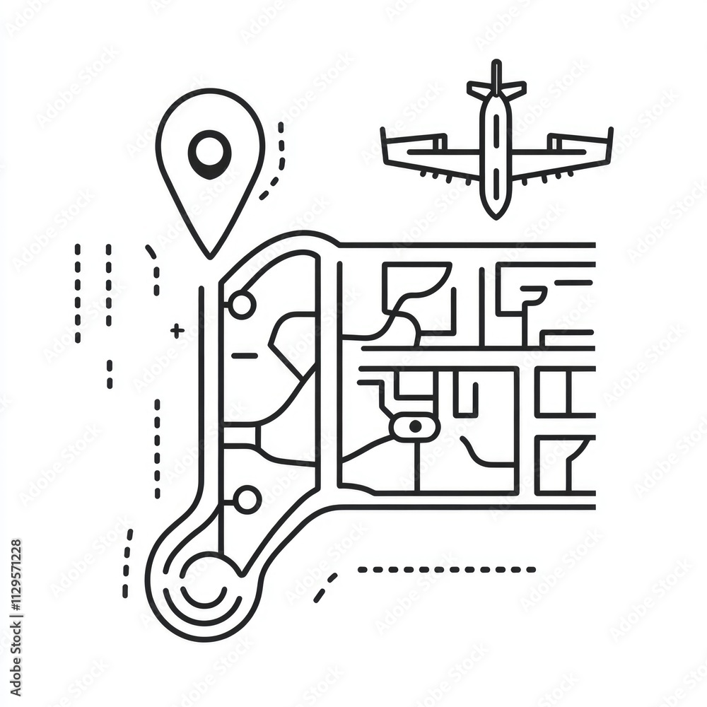 Poster minimalist route indicator: simple line illustration of path from point a to b for navigation and ma