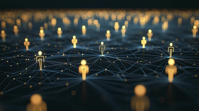 Personalization demand illustrated through interconnected strands of light creating personalized symbols, bold black background, tailored experience concept.