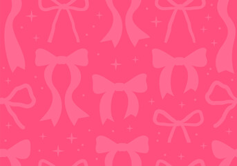 Seamless pattern with abstract pink ribbons. Vector flat background with bows in retro style. Coquette and balletcore aesthetic
