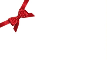 Festive red ribbon and bow on white backdrop   ideal for holiday messages