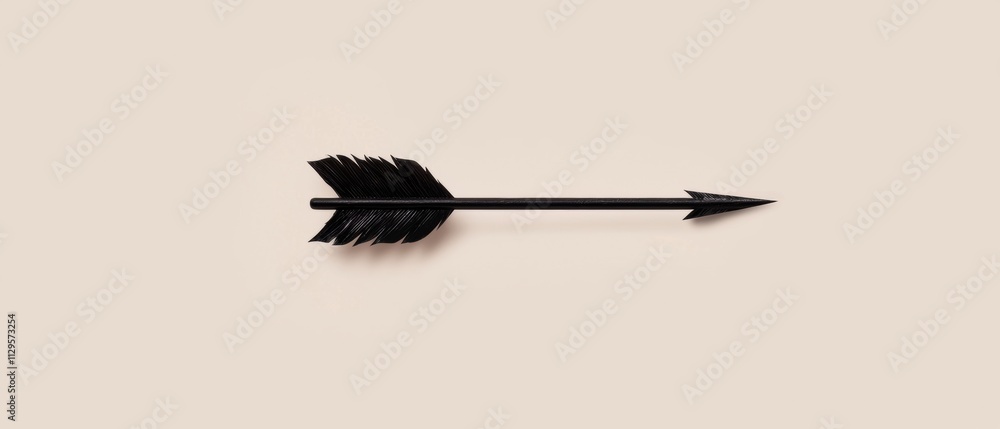 Poster minimalistic illustration of an arrow. the arrow is black in color and has a pointed tip. it is lyin