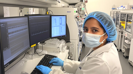 Lab Technician Working on Computer  Medical Research  Science  Healthcare