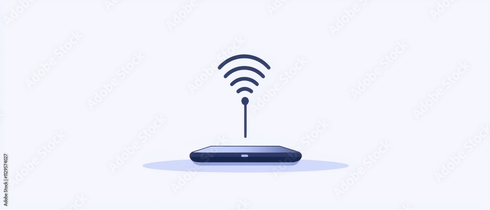 Poster illustration of a wireless router. the router is black in color and is placed on a white surface. it