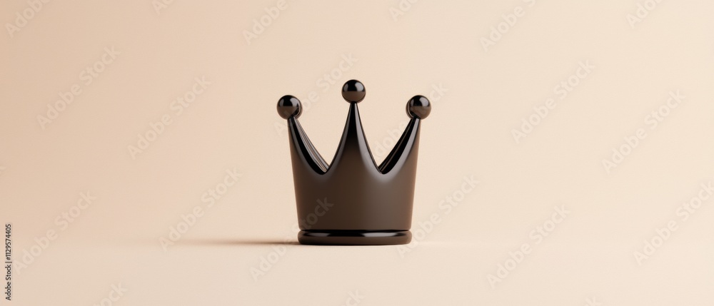Poster 3d rendering of a black crown on a plain beige background. the crown is in the center of the image a