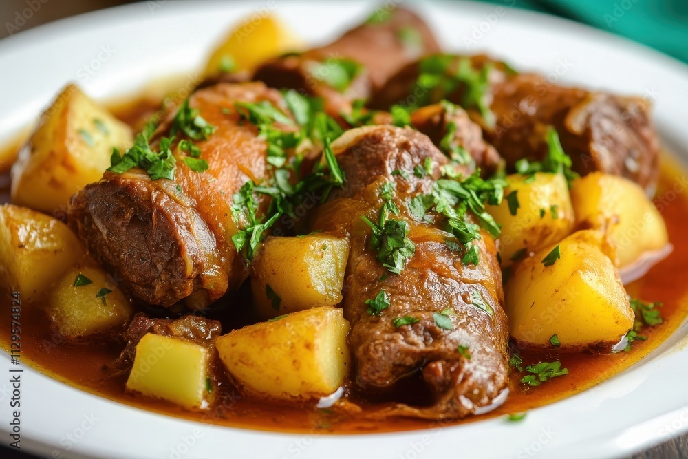 Wall mural Beef rolls served with potatoes and parsley