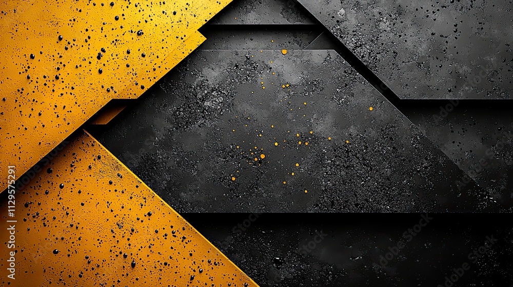 Poster vibrant abstract design featuring contrasting yellow and black geometric patterns on a textured back