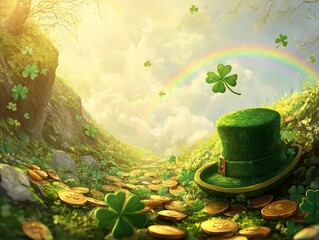 Naklejka premium Vibrant Digital Illustration of an Enchanted Irish Landscape Scene