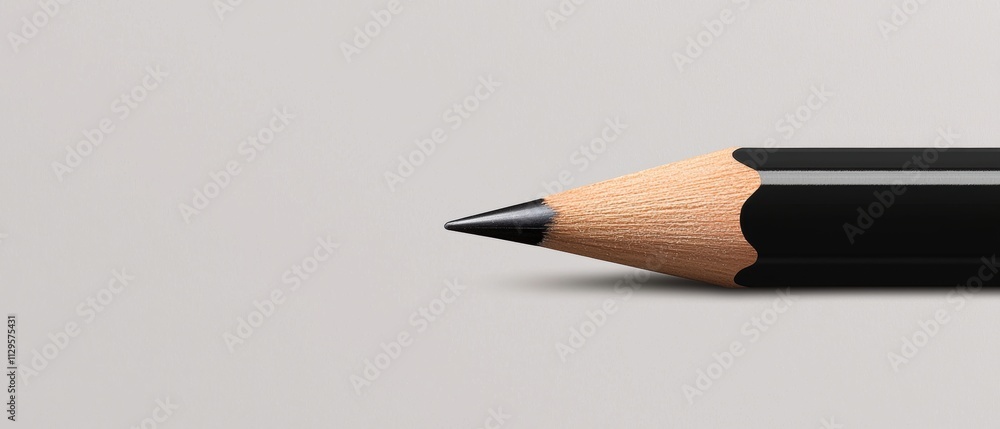 Poster close-up of a pencil with a black tip. the pencil is lying on a plain white background. the tip of t
