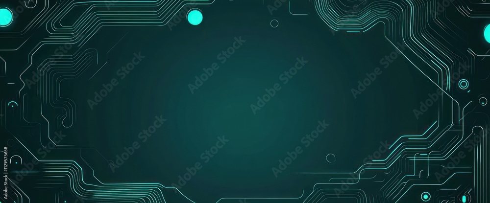Poster Abstract teal circuit board background with copy space.
