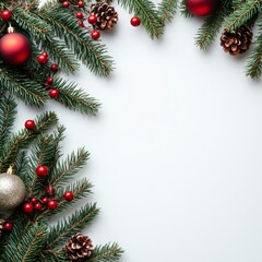 Red and Gold Christmas Frame with Pine Branches