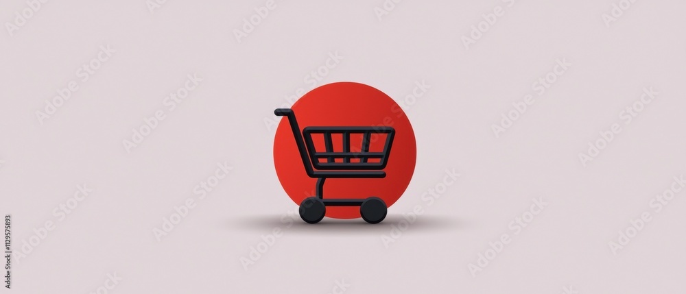 Poster simple illustration of a shopping cart in the center of a red circle. the shopping cart is black and