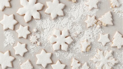 Festive Christmas cookies on linen backdrop