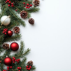 Red and Gold Christmas Frame with Pine Branches