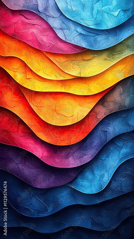 Poster vibrant layers of abstract waves showcasing a harmonious blend of colors in artistic design