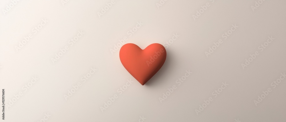 Poster simple, minimalistic illustration of a single red heart on a plain white background. the heart is in