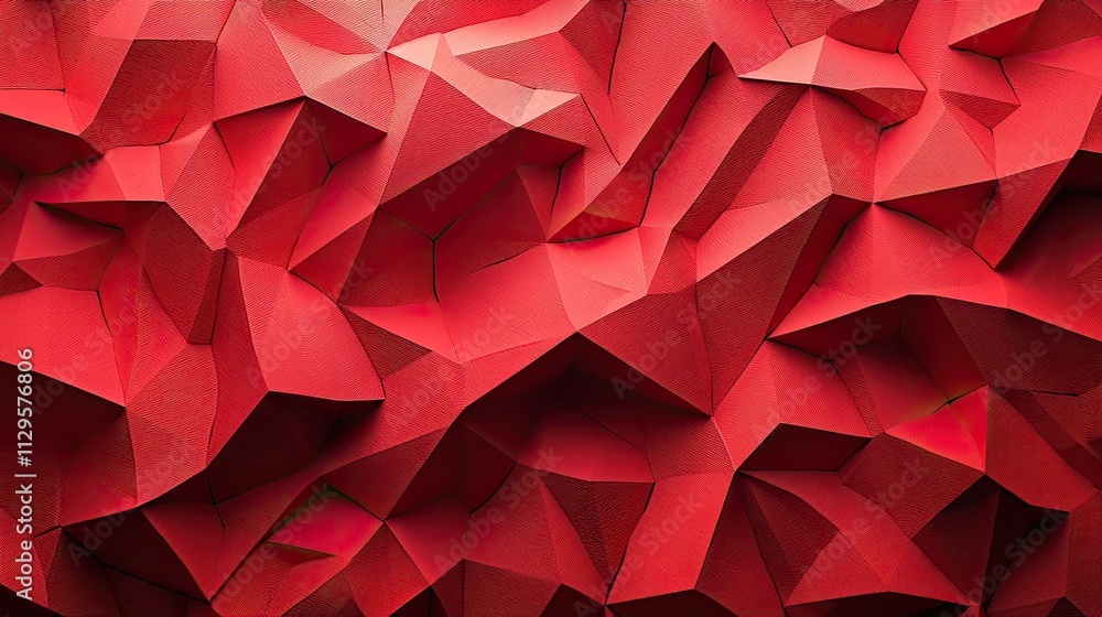 Poster textured red wall with angular shapes resembling abstract art installation in modern interior design