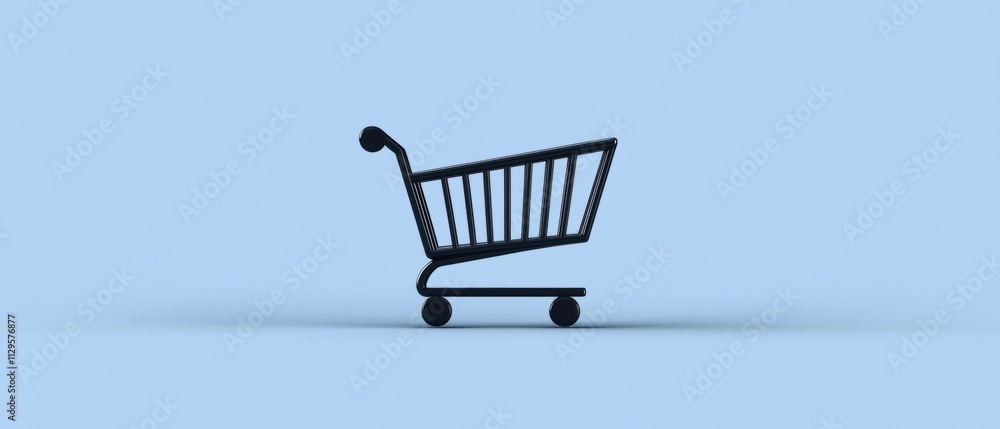 Poster 3d rendering of a shopping cart. the cart is black in color and has a rectangular shape with a handl