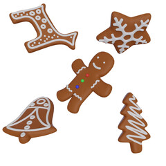 3D rendered Christmas cookies isolated on transparent background