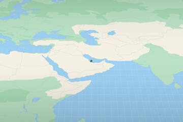 Qatar highlighted on a detailed map, geographic location of Qatar.