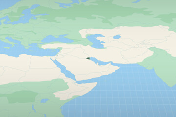 Kuwait highlighted on a detailed map, geographic location of Kuwait.